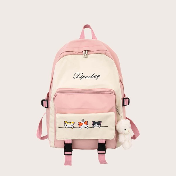 

Girls Two Tone Large Capacity School Bag, Baby pink