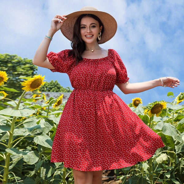 

Plus Confetti Heart Off The Shoulder A-line Dress, Red
