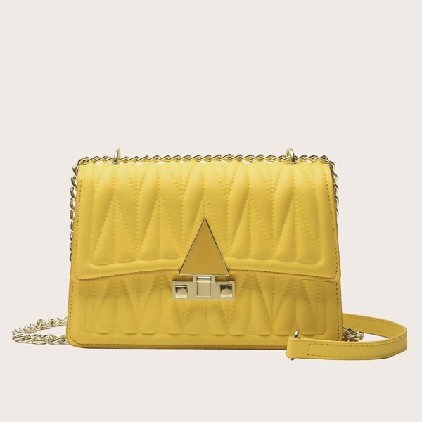 

Quilted Flap Shoulder Bag, Yellow