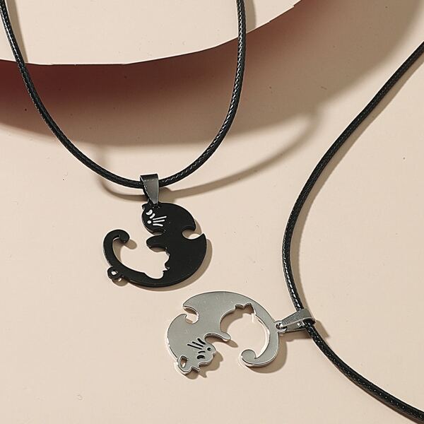 

2pcs Men Cat Charm Necklace, Multicolor