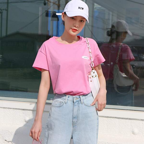 

Letter Graphic Drop Shoulder Tee, Pink