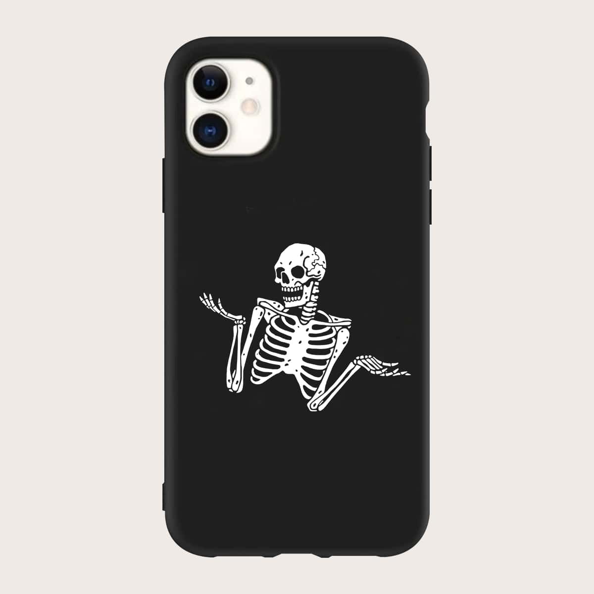 

Skeleton Print Phone Case, Black