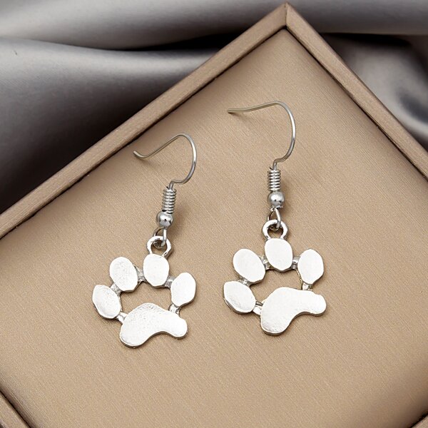 

Paw Design Drop Earrings, Silver
