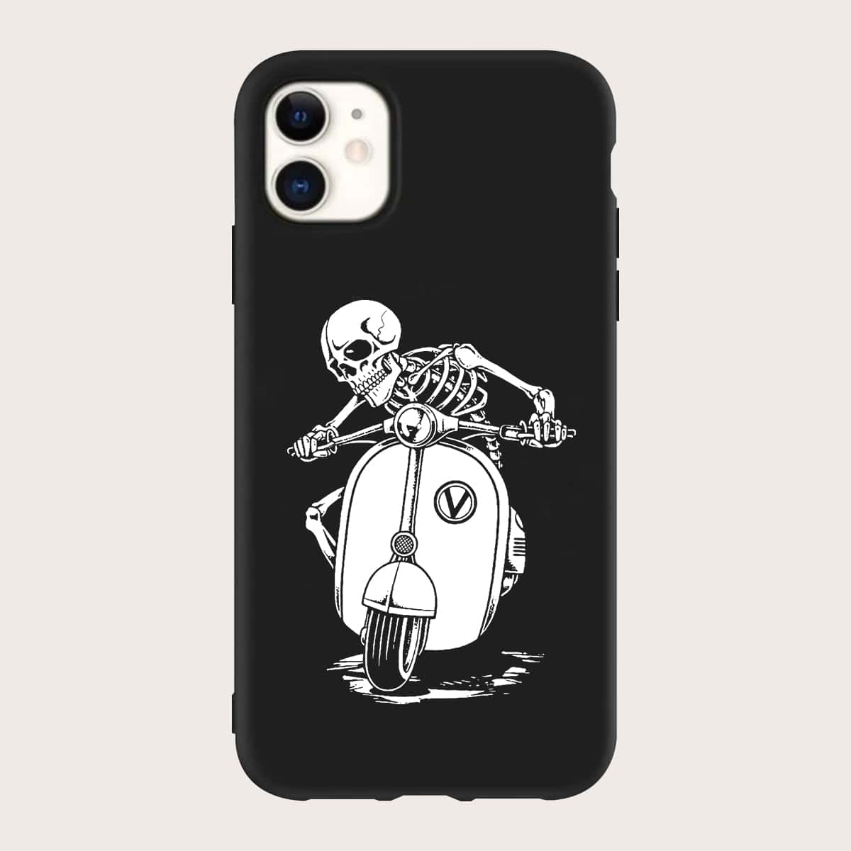 

Skeleton Print Phone Case, Black
