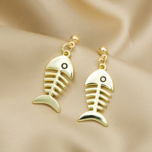 

Fish Bone Drop Earrings, Gold