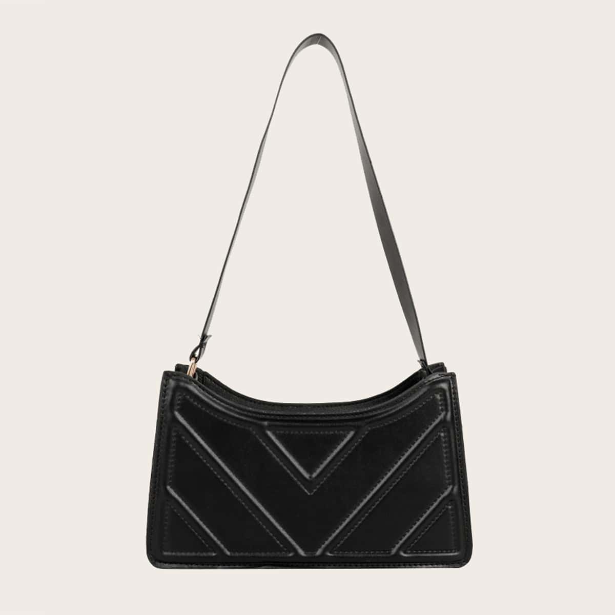 

Chevron Baguette Bag, Black