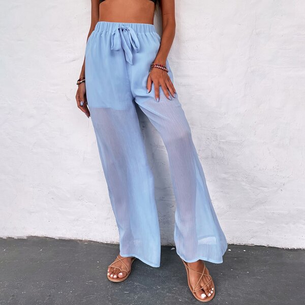 

Tie Front Wide Leg Pants, Dusty blue
