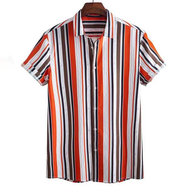 

Men Button Front Striped Shirt, Multicolor