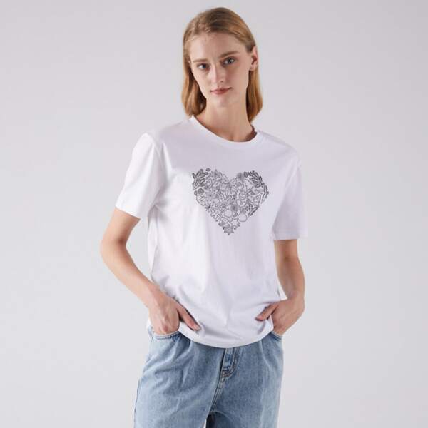 

Heart Print Short Sleeve Tee, White
