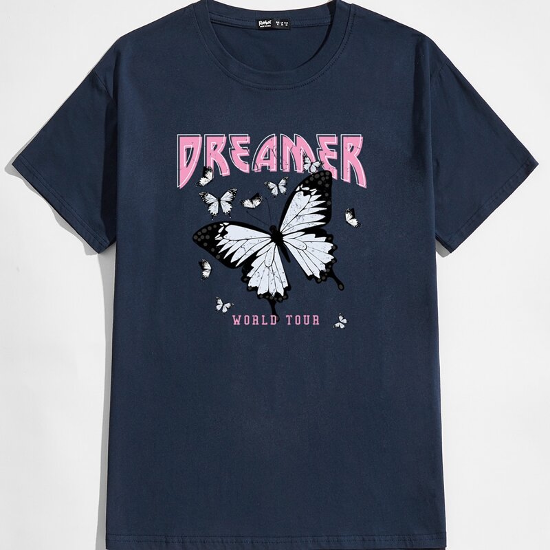 

Guys Letter Butterfly Graphic Tee, Navy blue