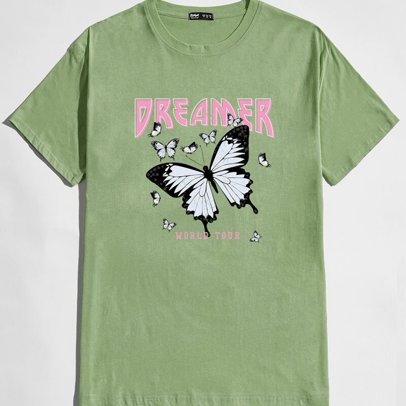 

Guys Letter Butterfly Graphic Tee, Lime green