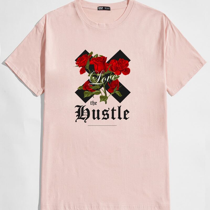 

Guys Letter Rose Graphic Tee, Baby pink