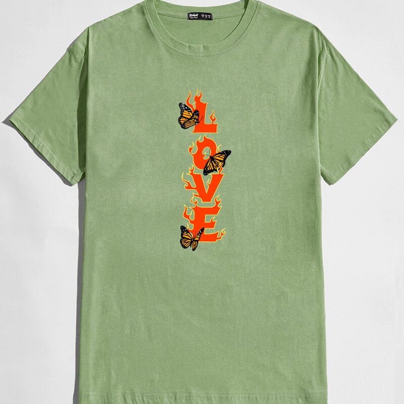 

Guys Letter Butterfly Graphic Tee, Lime green
