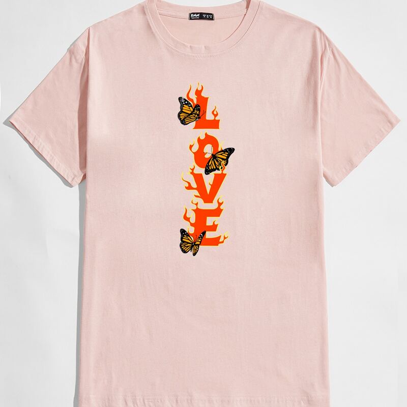 

Guys Letter Butterfly Graphic Tee, Baby pink