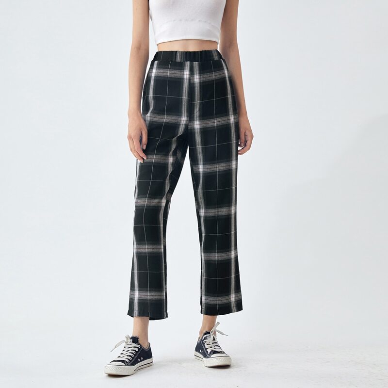 

Plaid Elastic Waist Pants, Multicolor