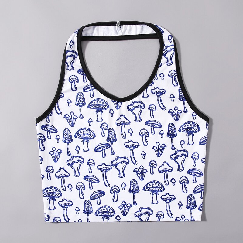 

Mushroom Graphic Ringer Halter Top, Multicolor