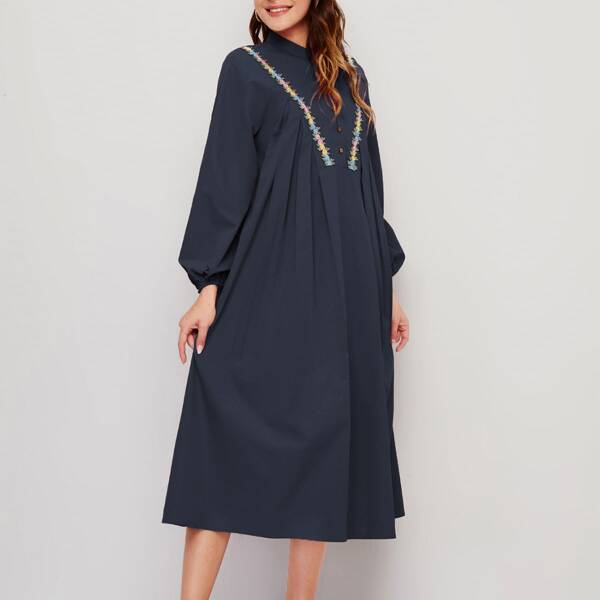 

Lantern Sleeve Floral Applique Dress, Navy blue