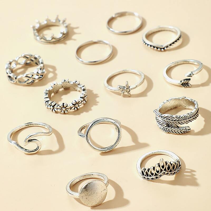 

13pcs Leaf Decor Ring, Antique silver