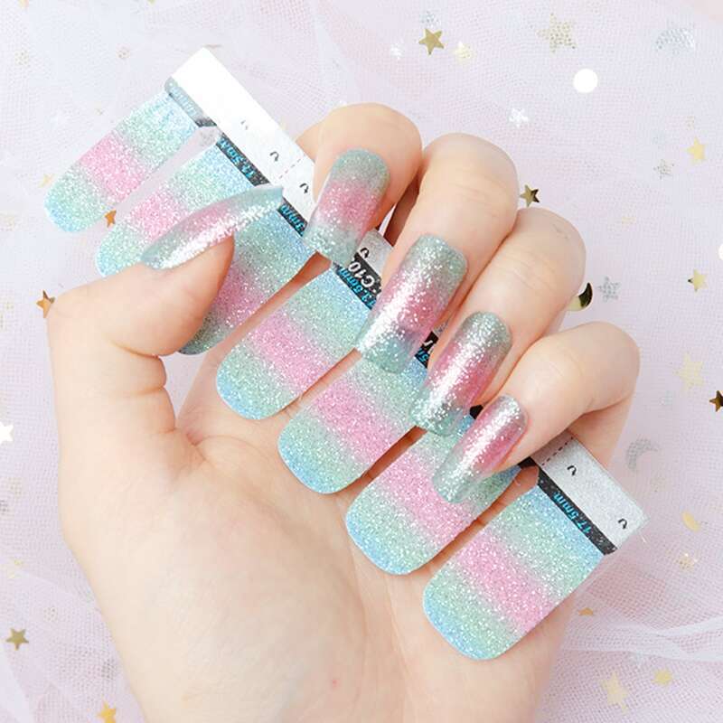 

14pcs Glitter Nail Sticker, Multicolor