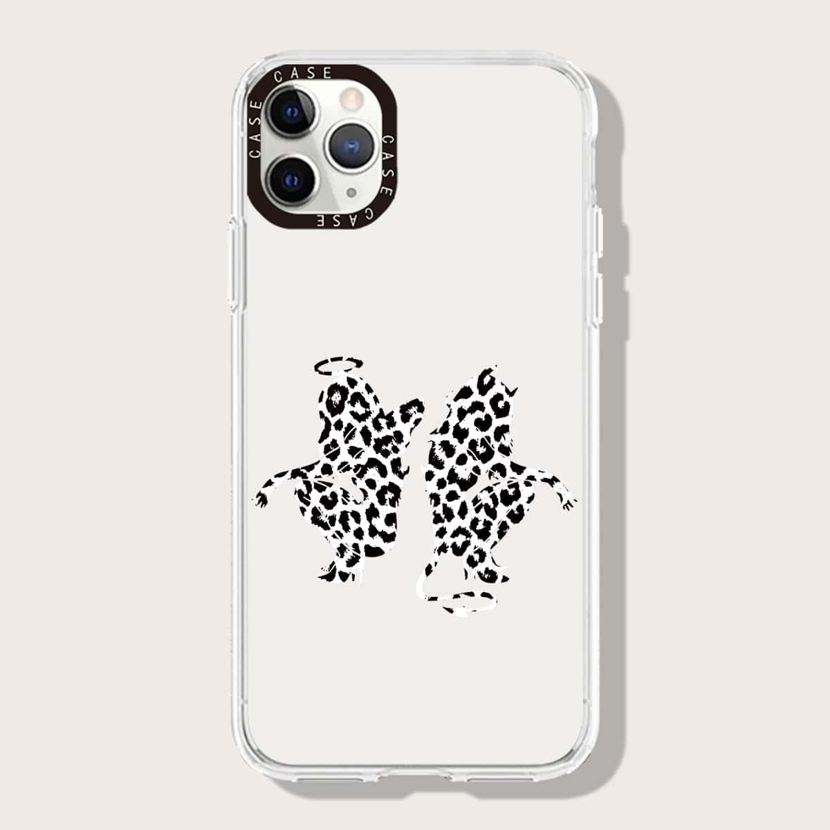 

Leopard Figure Phone Case, Black and white