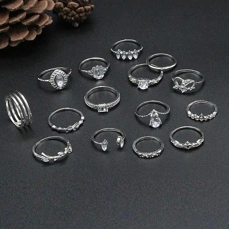 

15pcs Rhinestone Decor Ring, Silver