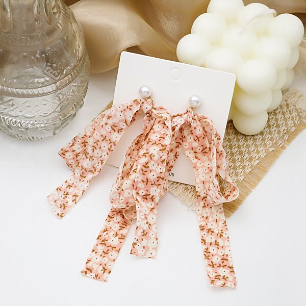 

Floral Print Drop Earrings, Pink