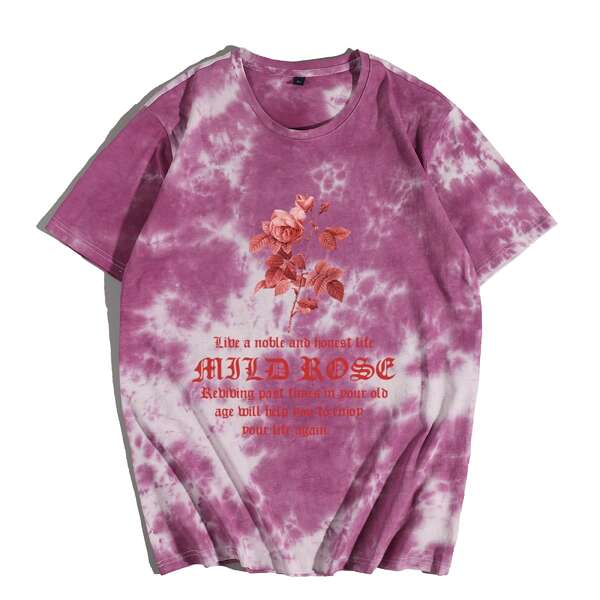 

Men Floral And Slogan Graphic Tee, Purple