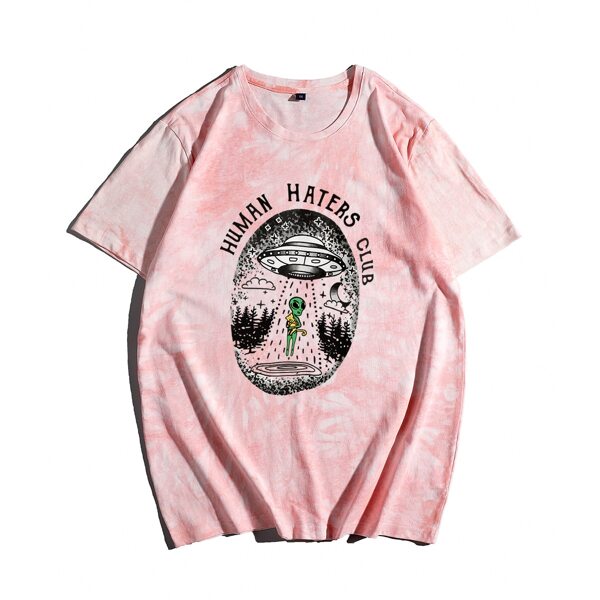 

Men Tie Dye & Alien Print Tee, Baby pink