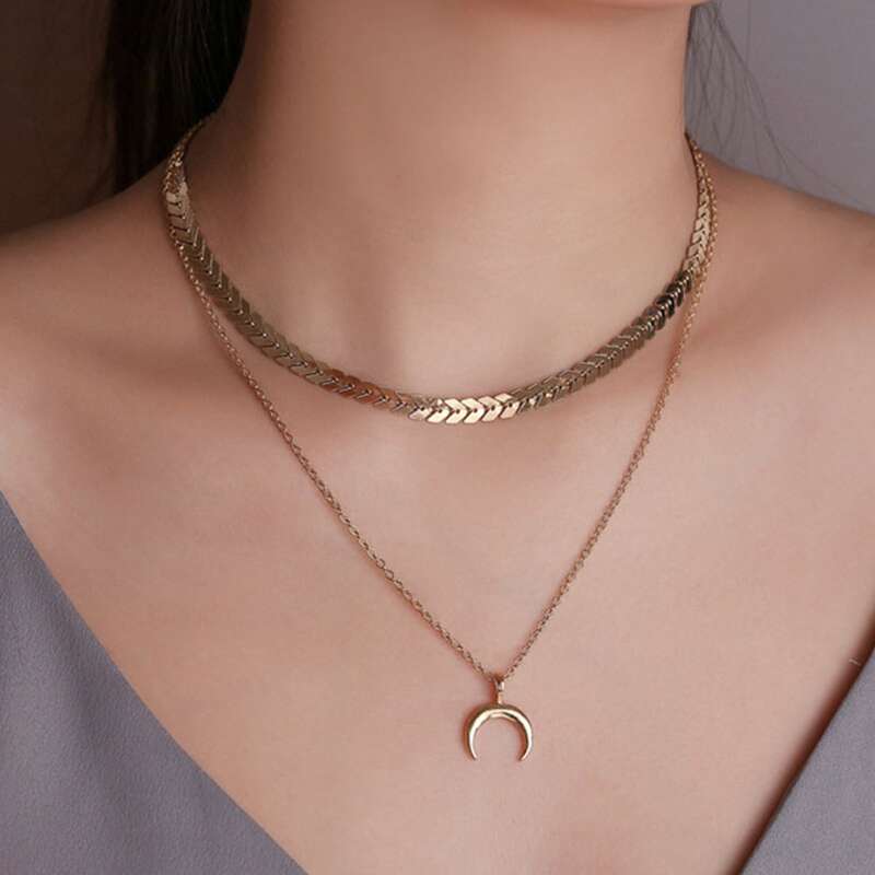 

Moon Layered Necklace, Gold