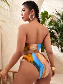 大码扎染抹胸比基尼套装夏季海滩 - 彩色 - 查看 2