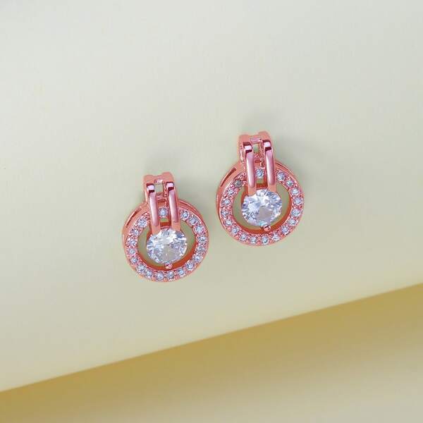 

Zircon Decor Stud Earrings, Rose gold