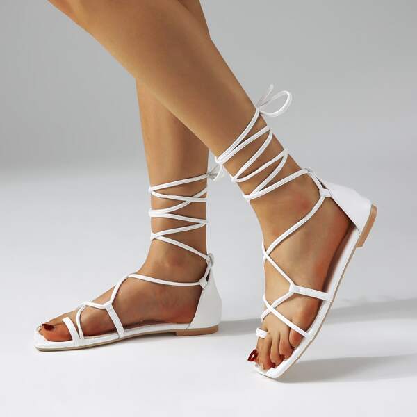 

Toe Loop Tie Leg Thong Sandals, White