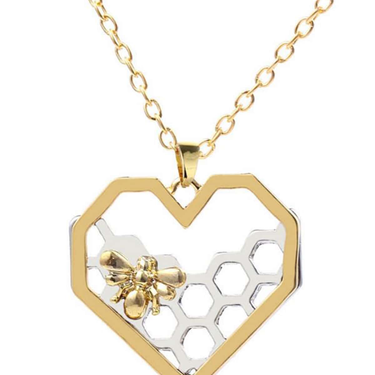 

Bee & Heart Pendant Necklace, Gold