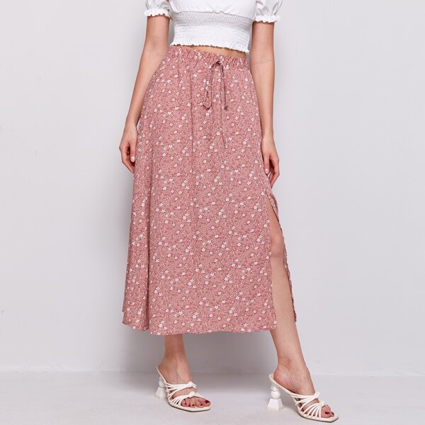 

Ditsy Floral Knot Split Skirt, Dusty pink