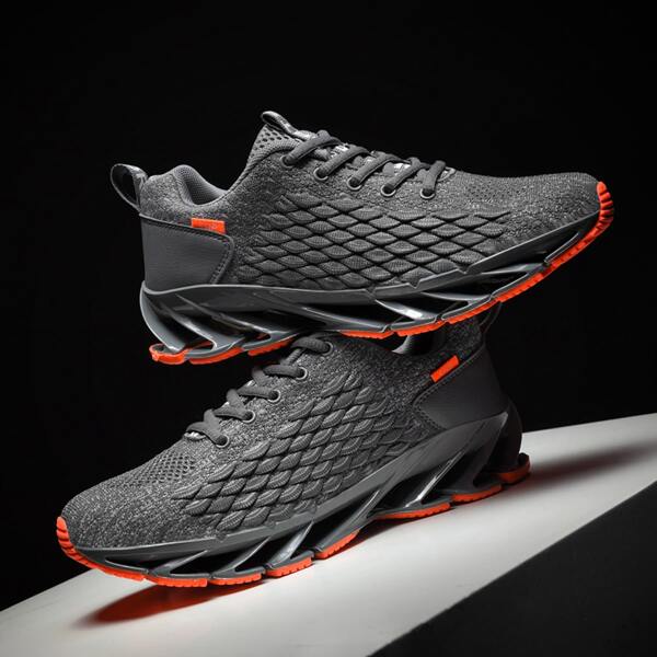 

Men Fish Scale Design Lace-up Front Sneakers, Grey