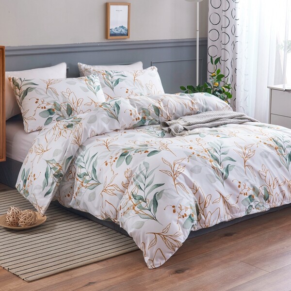 

Leaf Print Duvet Cover Set Without Filler, Multicolor