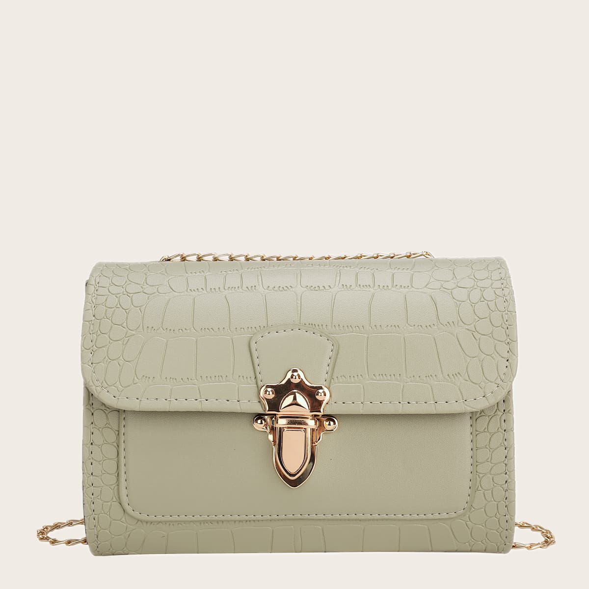 

Croc Embossed Chain Shoulder Bag, Mint green