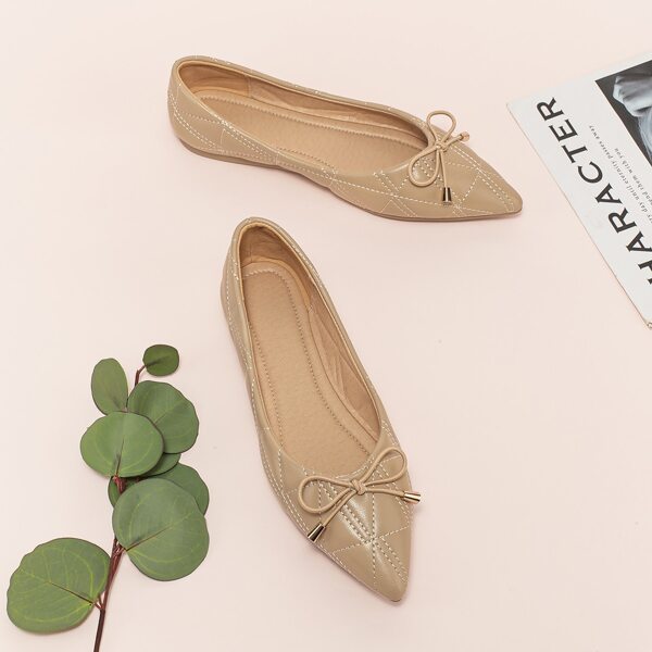 

Point Toe Bow Decor Flats, Apricot