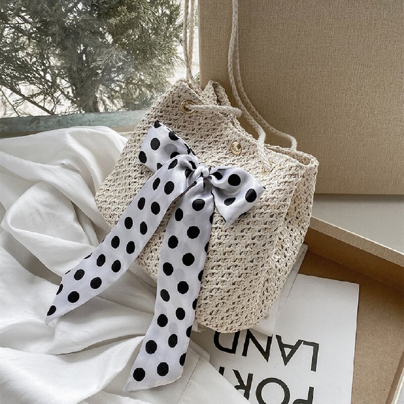 

Polka Dot Bow Shoulder Bag, Beige