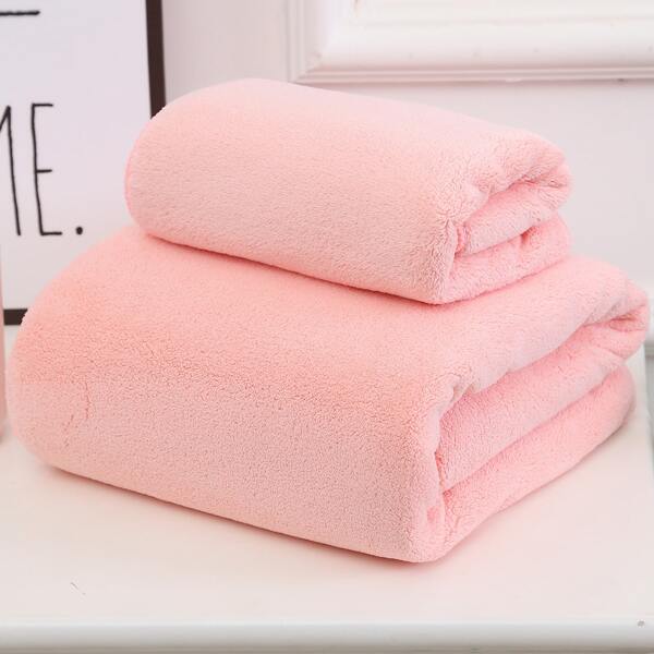 

1pc Solid Color Thick Towel, Pink