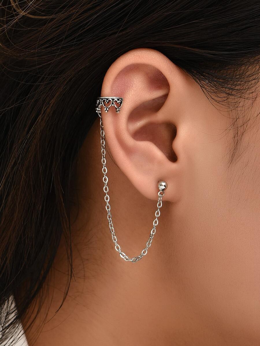 1入組圓球裝飾耳環 - 銀色 - 查看 1