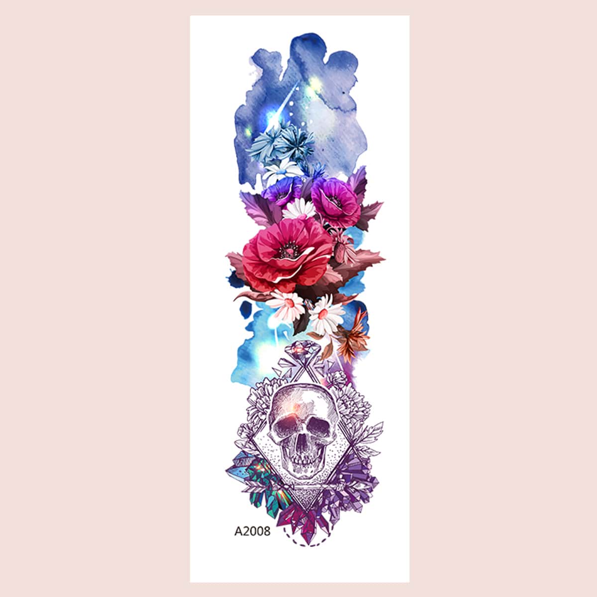 

1sheet Skull & Flower Pattern Tattoo Sticker, Multicolor