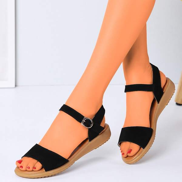 

Minimalist Buckle Decor Strappy Sandals, Black