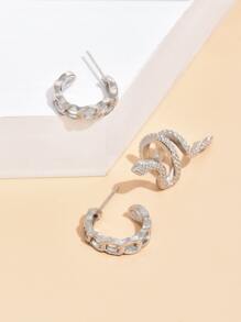 3pcs Snake Design Earrings - Silver - View 2