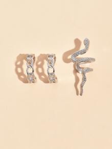 3pcs Snake Design Earrings - Silver - View 3
