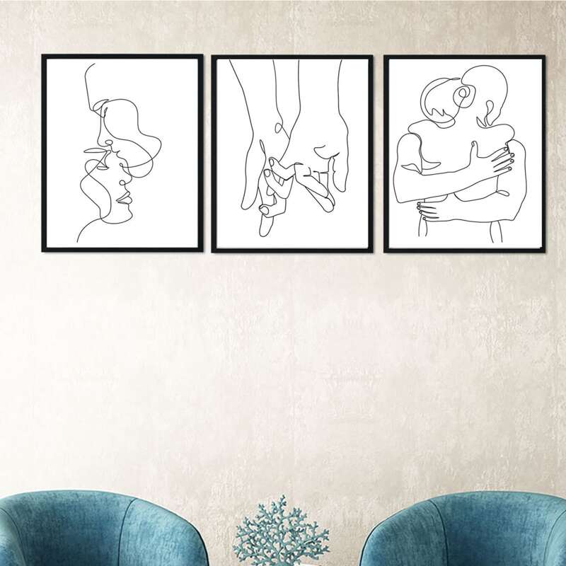 

3pcs Abstract Figure Graphic Unframed Painting, Black