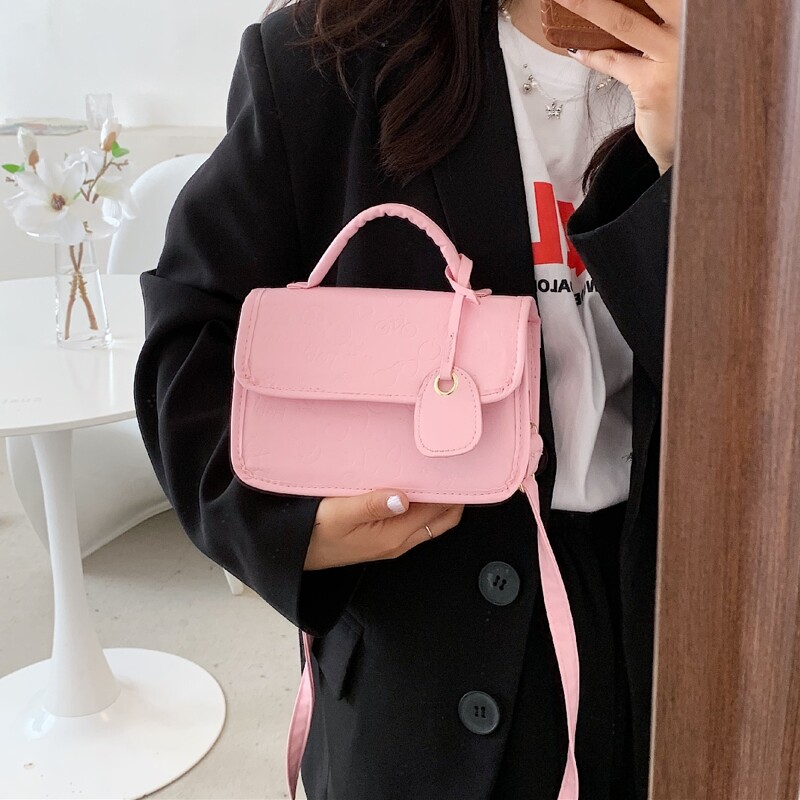 

Cartoon Embossed Satchel Bag, Baby pink