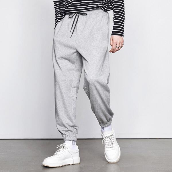 

Men Solid Drawstring Waist Sweatpants, Light grey