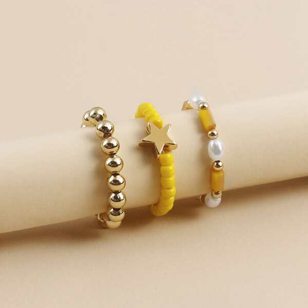 

3pcs Beaded Ring, Yellow