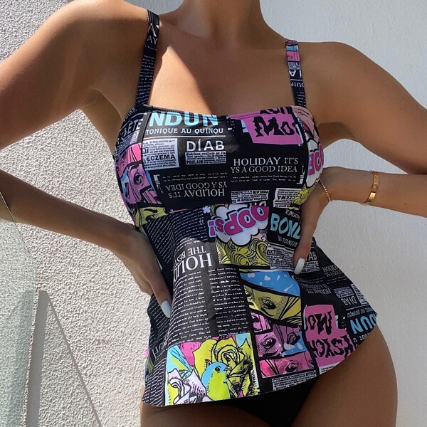 

Pop Art Print Bikini Swimsuit, Multicolor